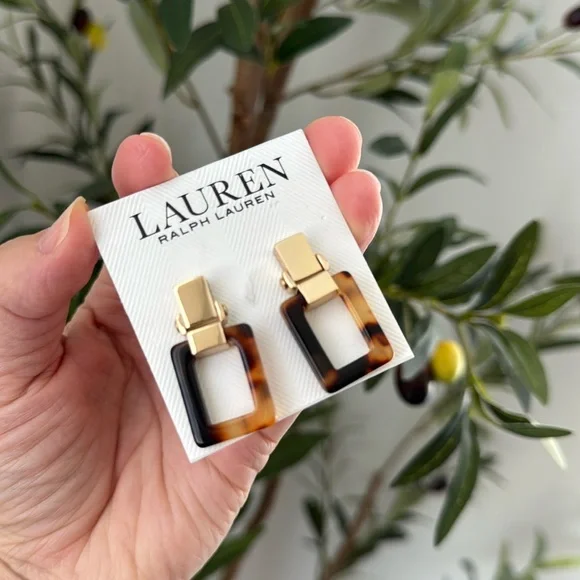 Lauren Ralph Lauren Gold-Tone Tortoise Shell-Look Square Drop Earrings - Brown - Picture 3 of 3